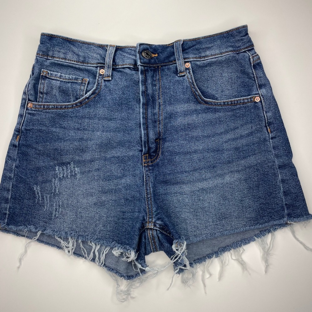 Wild Fable Highest Rise Mom Shorts Womens Size 2 Blue Denim Distressed Raw Hem